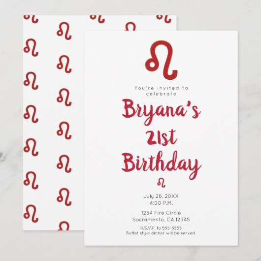 LEO Zodiac Astrology Juli Birthday Party Kaart (Voorkant / Achterkant)