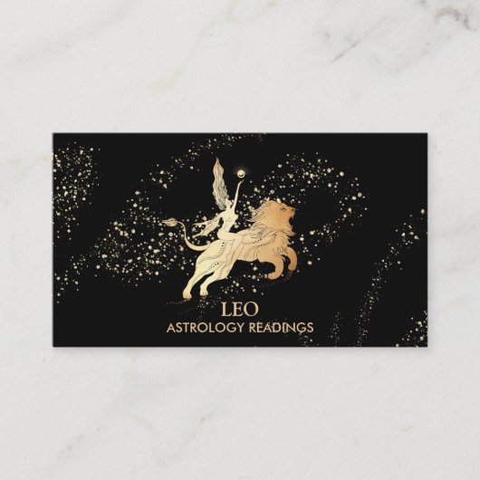 *~* LEO Zodiac Astrology Reading Gold Black Visitekaartje (Voorkant)