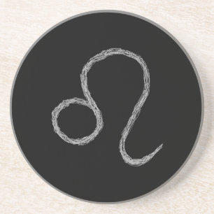 Leo. Zodiac Astrology Sign. Zwart. Zandsteen Onderzetter