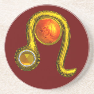 LEO ZODIAC BIRTHDAY JEWEL Yellow Topaz, Gold,rood Zandsteen Onderzetter
