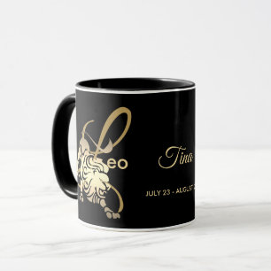 Leo ♌ Zodiac Birthday Sign/Black en Gold Mok