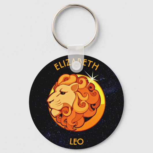 Leo Zodiac Birthday-teken met je eigen naam Sleutelhanger (Voorkant)