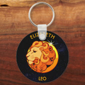 Leo Zodiac Birthday-teken met je eigen naam Sleutelhanger (Voorkant)