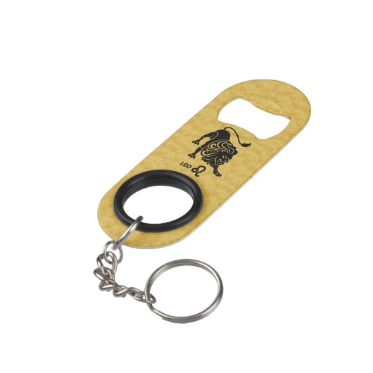 Leo Zodiac Black Gold Key-ring flesopener Mini Flessenopener (Achterkant Gekanteld)
