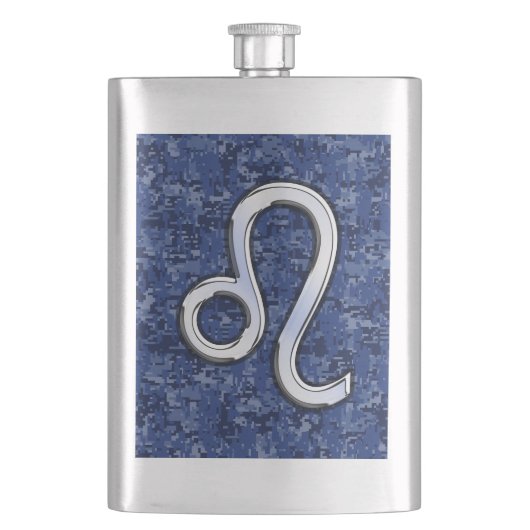 Leo Zodiac-bordje op Navy Blue Digital Camo Flacon (Voorkant)
