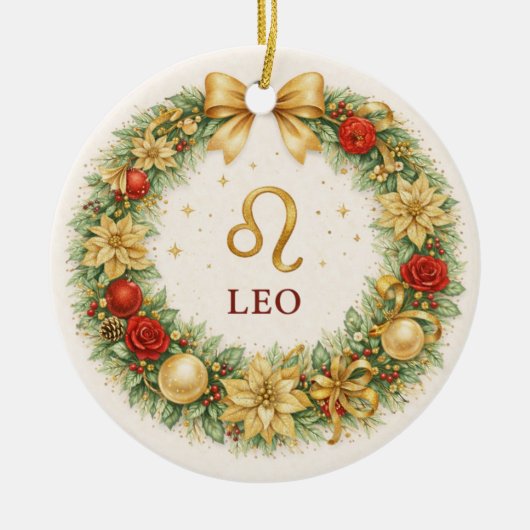 Leo Zodiac Christmas Ornament – Golden Winter Wrea (Voorkant)