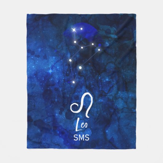Leo Zodiac Constellation Dark Blue Galaxy Monogram Fleece Deken (Voorkant)