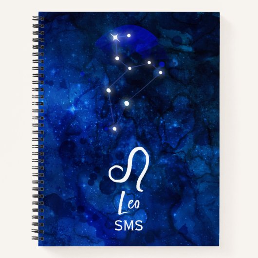 Leo Zodiac Constellation Dark Blue Galaxy Monogram Notitieboek (Voorkant)