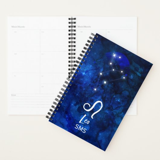 Leo Zodiac Constellation Dark Blue Galaxy Monogram Planner (Display)