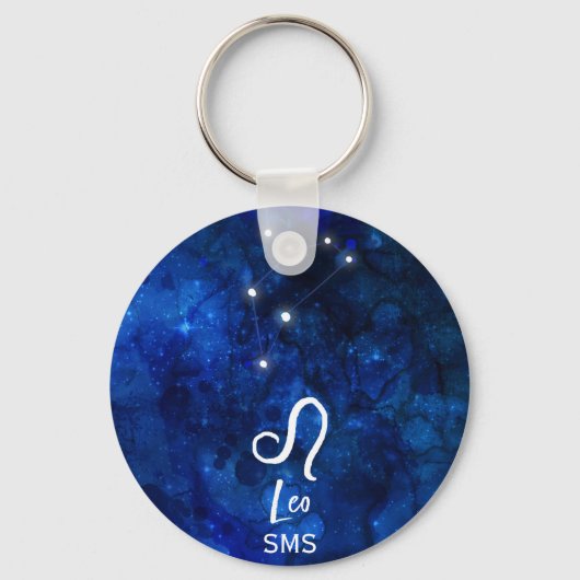 Leo Zodiac Constellation Dark Blue Galaxy Monogram Sleutelhanger (Voorkant)