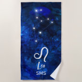 Leo Zodiac Constellation Dark Blue Galaxy Monogram Strandlaken (Voorkant)
