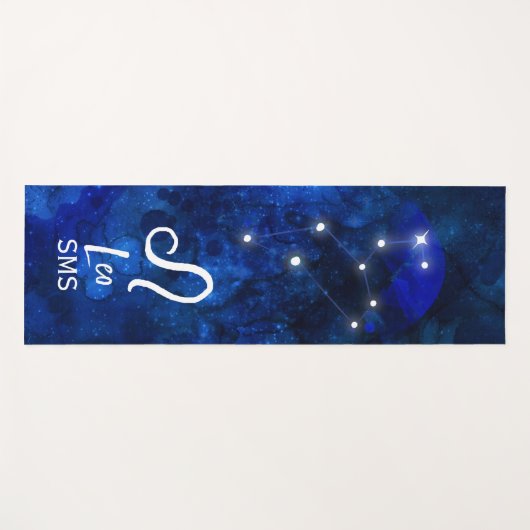 Leo Zodiac Constellation Dark Blue Galaxy Monogram Yogamat (Voorkant (horizontaal))