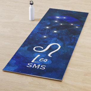 Leo Zodiac Constellation Dark Blue Galaxy Monogram Yogamat