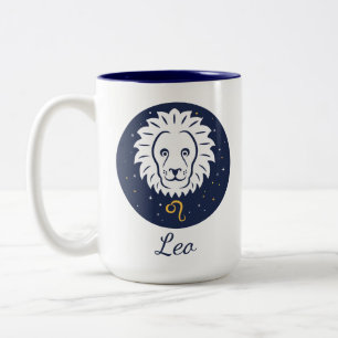 Leo Zodiac Design Blue en White Two-Tone Mok 15 o