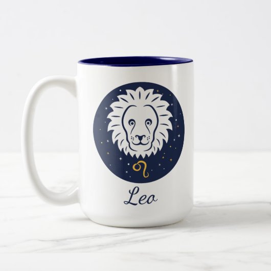 Leo Zodiac Design Blue en White Two-Tone Mok 15 o (Links)