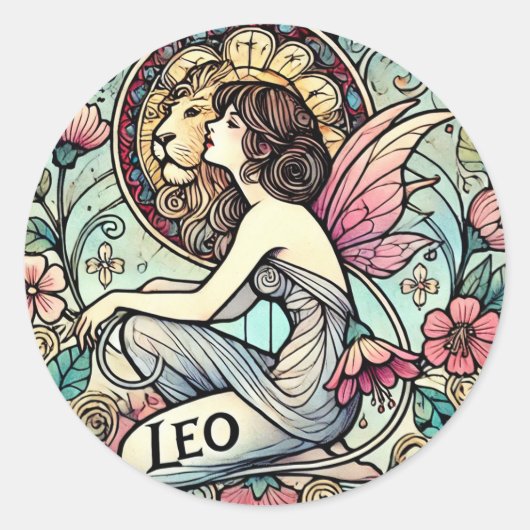 Leo Zodiac Fairy Astrologie Teken Feeën Ronde Sticker (Voorkant)