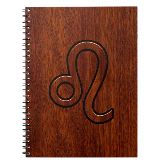 Leo Zodiac-geblog in Brown Mahogany-houtstijl Notitieboek (Voorkant)