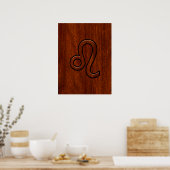 Leo Zodiac-geblog in Brown Mahogany-houtstijl Poster (Keuken)