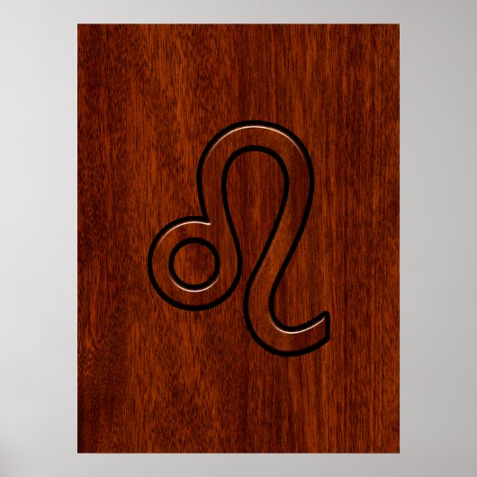 Leo Zodiac-geblog in Brown Mahogany-houtstijl Poster (Voorkant)