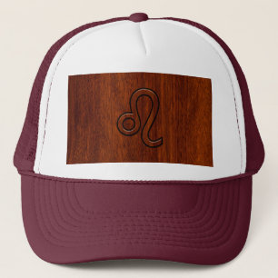 Leo Zodiac-geblog in Brown Mahogany-houtstijl Trucker Pet