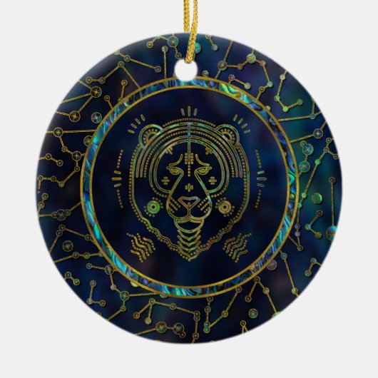 Leo Zodiac Gold Abalone op constellatie Keramisch Ornament (Voorkant)