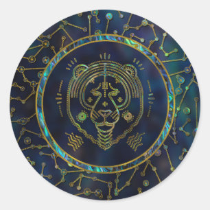 Leo Zodiac Gold Abalone op constellatie Ronde Sticker
