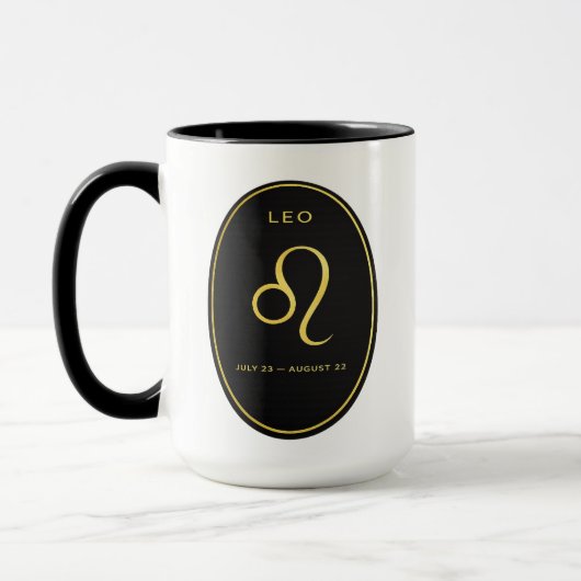 Leo Zodiac Gold Oval Emblem Mug | Luxury Astrology Mok (Links)