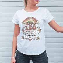 Leo Zodiac Groovy Retro Floral Rainbow T-Shirt
