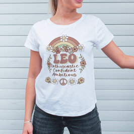 Leo Zodiac Groovy Retro Floral Rainbow T-Shirt