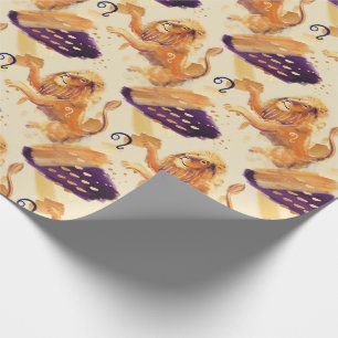 Leo Zodiac Lion GoldenOrange Waterverf Gift Wrap Cadeaupapier
