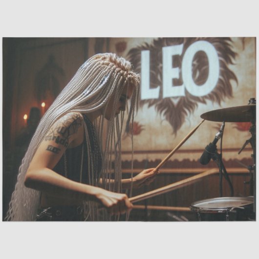 Leo Zodiac Musician Drums Decoupage Tissuepapier (Voorkant)