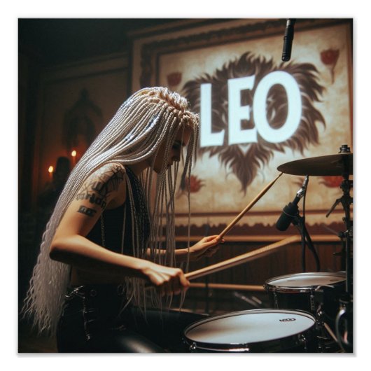 Leo Zodiac Musician Drums Foto Afdruk (Voorkant)