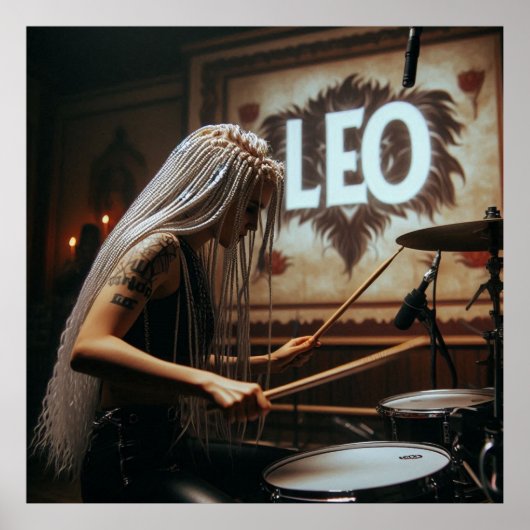 Leo Zodiac Musician Drums Poster (Voorkant)