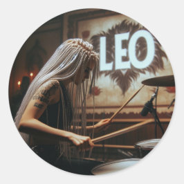Leo Zodiac Musician Drums Ronde Sticker