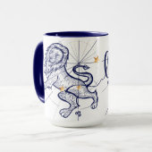 Leo Zodiac Navy Blue & Gold Birth Mok (Voorkant links)