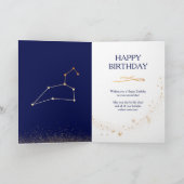 Leo Zodiac Navy & Gold Monochrome Verjaardag Kaart (Binnen)