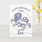 Leo Zodiac Navy & Gold Monochrome Verjaardag Kaart (Gele Bloem)
