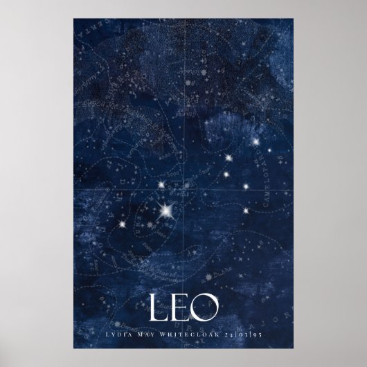 Leo Zodiac-Poster met naam, sterbord zodiac Poster (Voorkant)