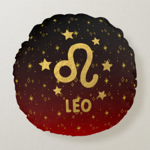Leo Zodiac Rood en Zwart Rond Kussen