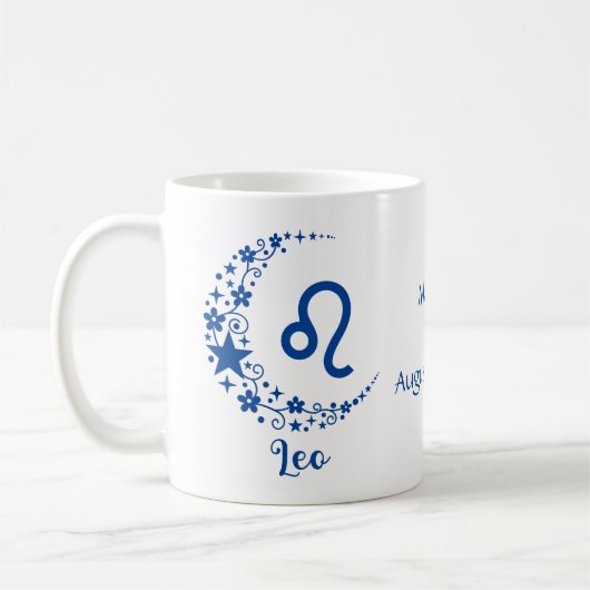 Leo Zodiac Sign Astrology Birthday Blue White Koffiemok (Links)