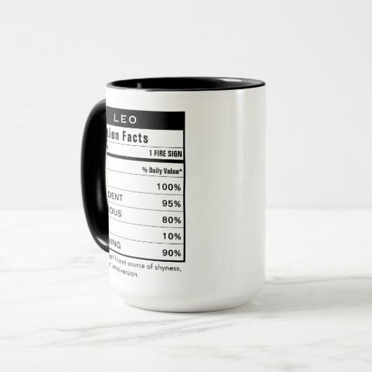 Leo Zodiac Sign Astrology Nutrition Facts Mok (Voorkant links)