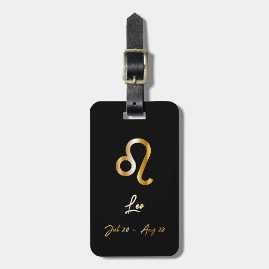Leo Zodiac Sign Black & Gold Bagagelabel (Voorkant verticaal)