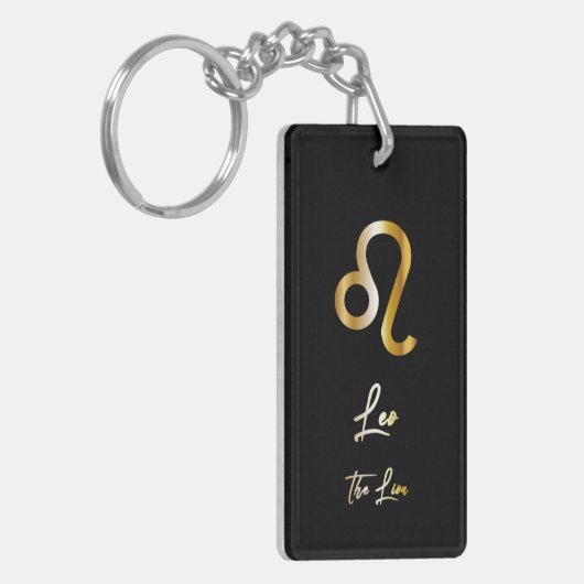 Leo Zodiac Sign., Black & Gold Sleutelhanger (Voorkant Links)