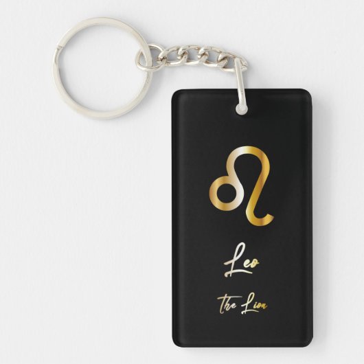 Leo Zodiac Sign., Black & Gold Sleutelhanger (Voorkant)