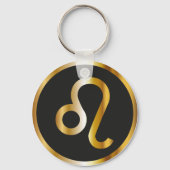 Leo Zodiac Sign., Black & Gold Sleutelhanger (Voorkant)