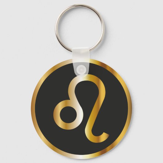 Leo Zodiac Sign., Black & Gold Sleutelhanger (Voorkant)