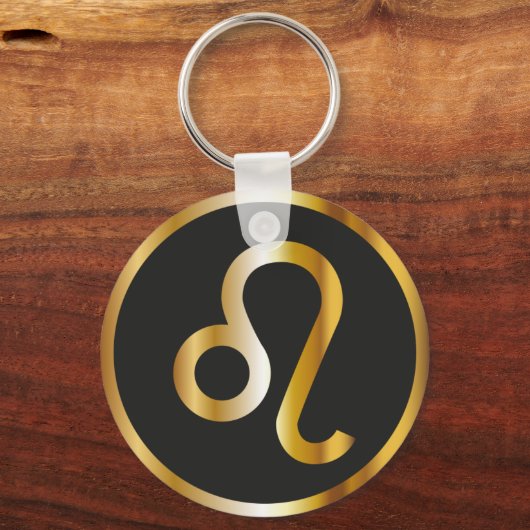 Leo Zodiac Sign., Black & Gold Sleutelhanger (Voorkant)