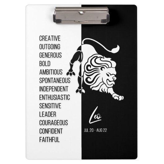 Leo Zodiac Sign Black & White klembord (Voorkant)