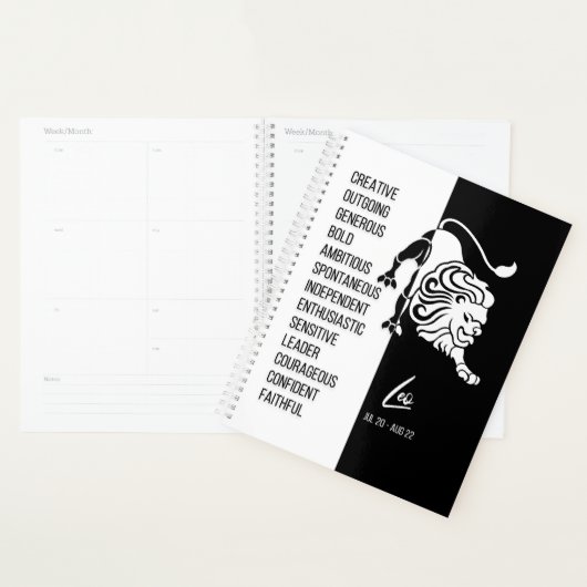 Leo Zodiac Sign. Black & White Planner (Display)