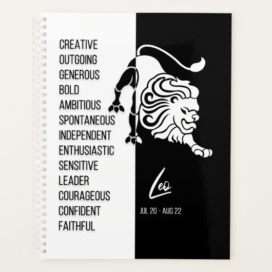 Leo Zodiac Sign. Black & White Planner (Voorkant)